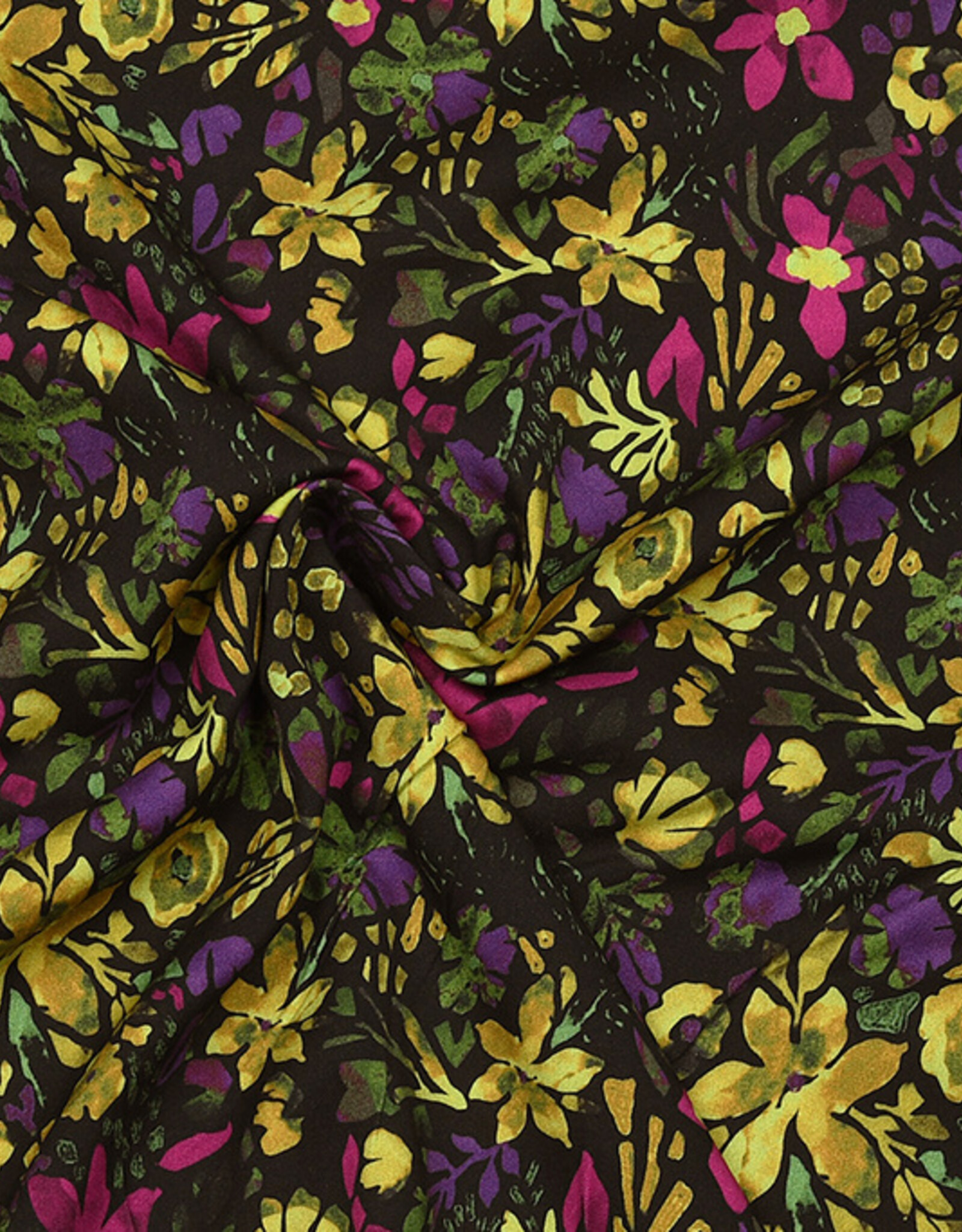 Viscose lichte stretch felle bloemen zwart