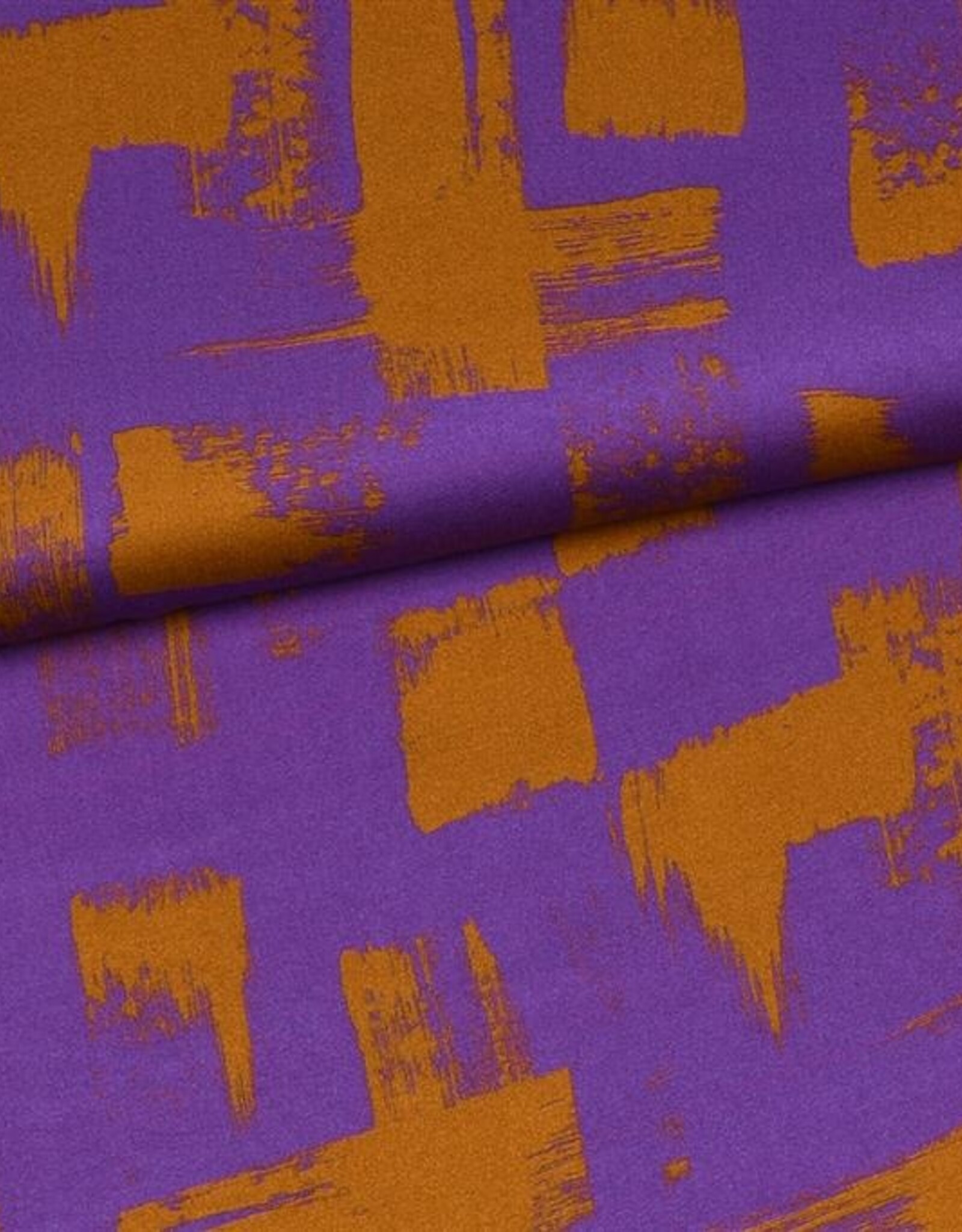 COUPON 55X150CM Viscose brushstrokes roest paars