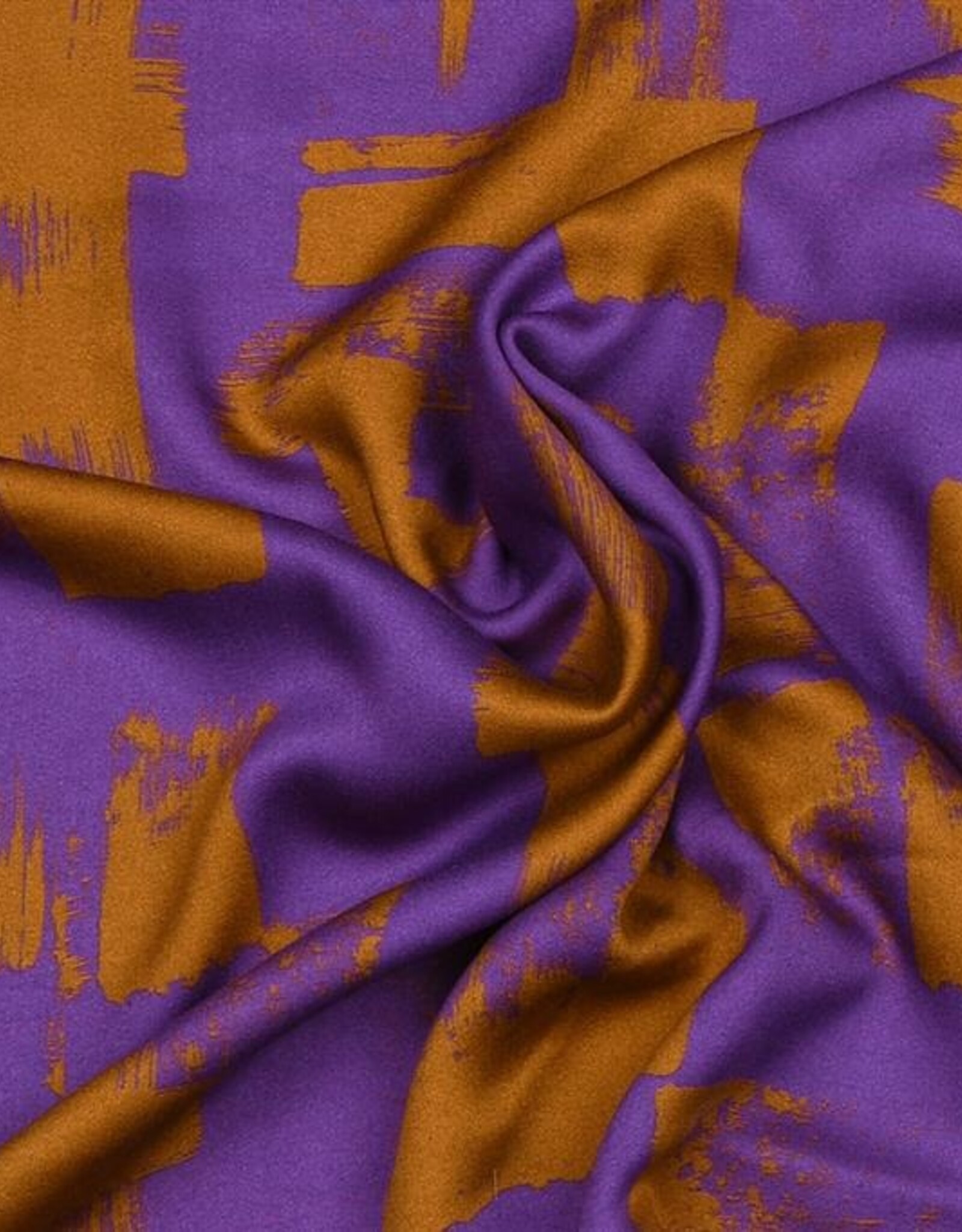 COUPON 55X150CM Viscose brushstrokes roest paars