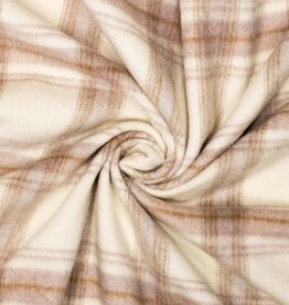Mantelstof geruit wol creme beige