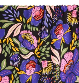 Zwarte viscose met opvallende paarse bloemen - Atelier Jupe