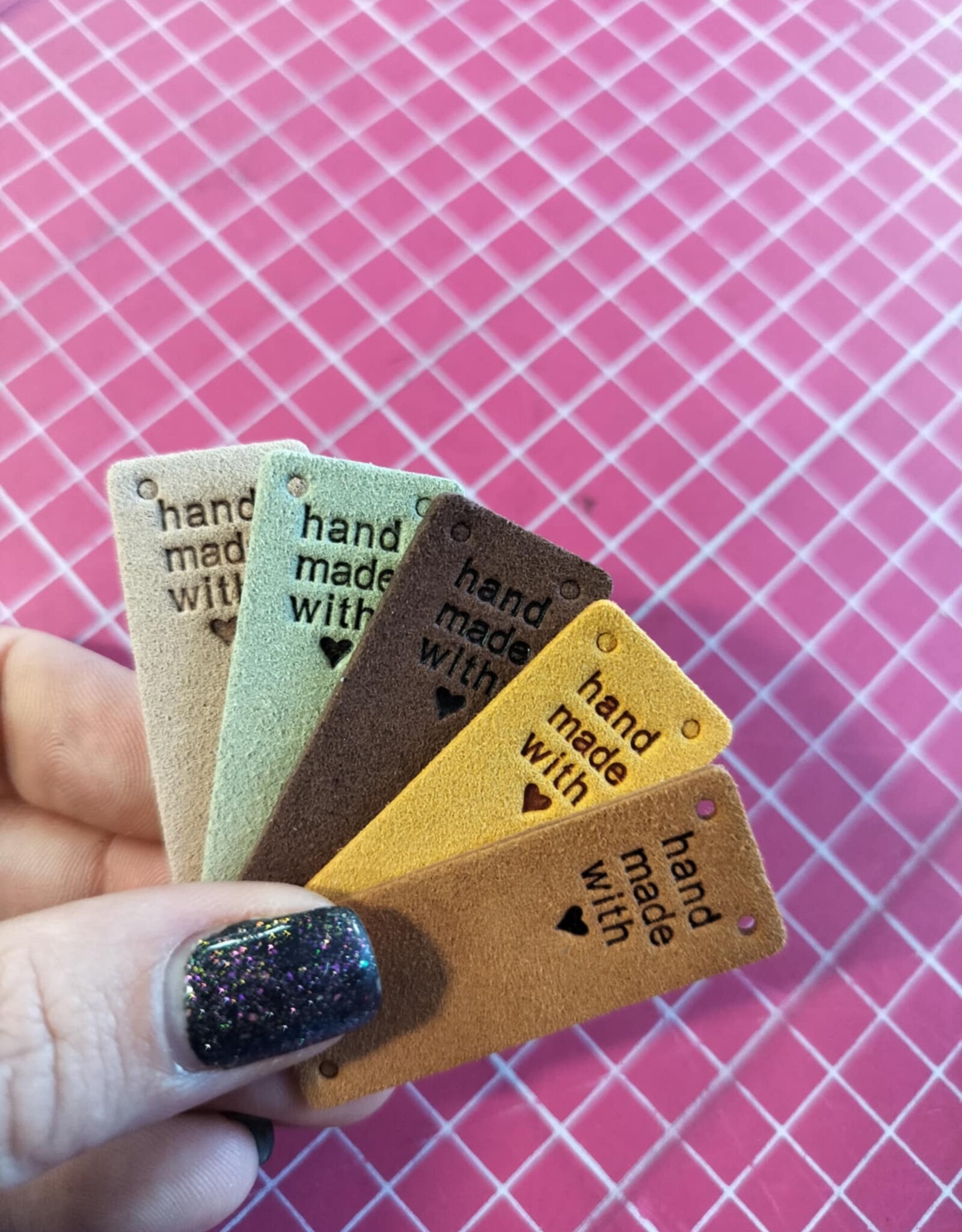 Label handmade with love leder bruintinten  set 5 stuks