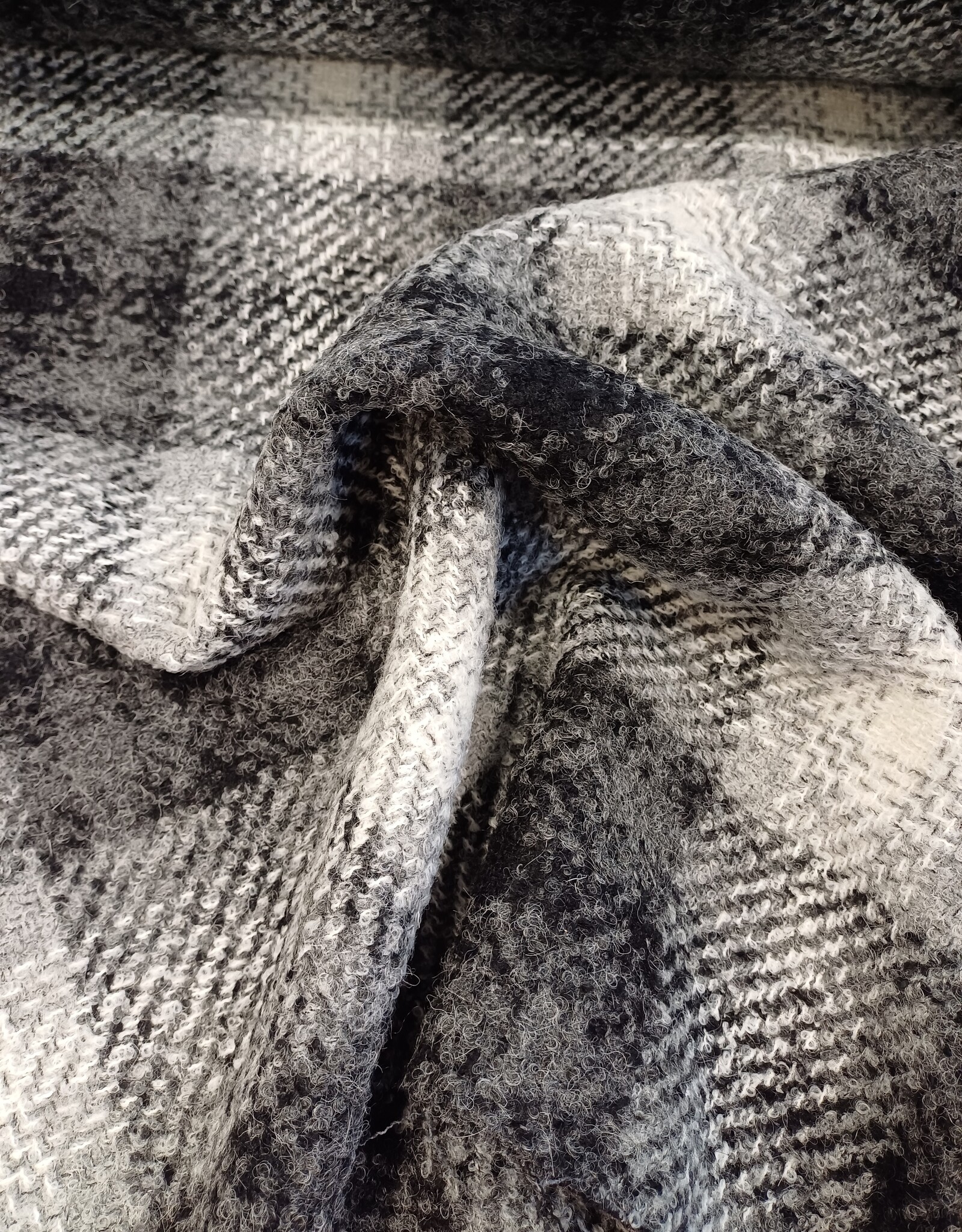 Mantelstof  Wol  Alpaca ruiten zwart grijs wit