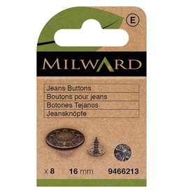Milward Jeansknopen  antiek goud 16mm per 8stuks
