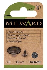 Milward Jeansknopen  zwart 16mm per 8 stuks