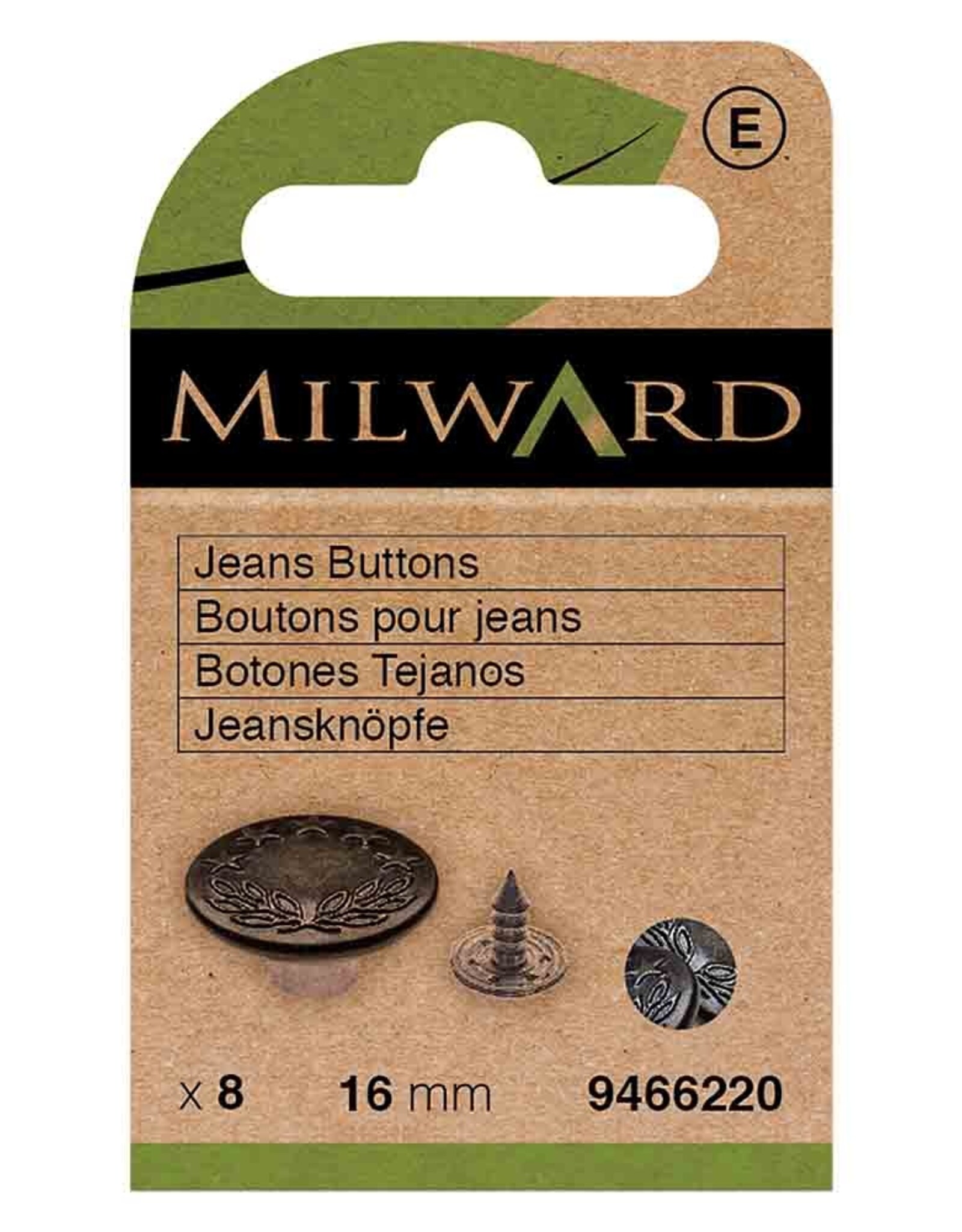 Milward Jeansknopen  zwart 16mm per 8 stuks