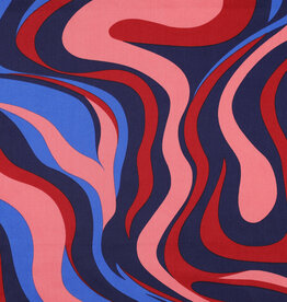 Katoen satijn abstract roze, blauw swirl