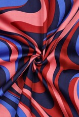 Katoen satijn abstract roze, blauw swirl Katoen satijn abstract roze, blauw swirl