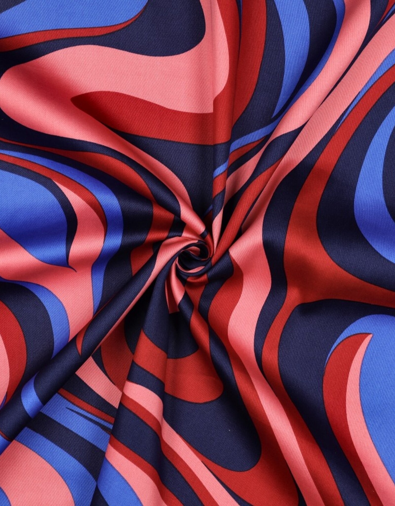 Katoen satijn abstract roze, blauw swirl