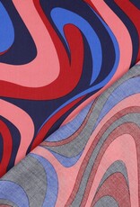 Katoen satijn abstract roze, blauw swirl Katoen satijn abstract roze, blauw swirl