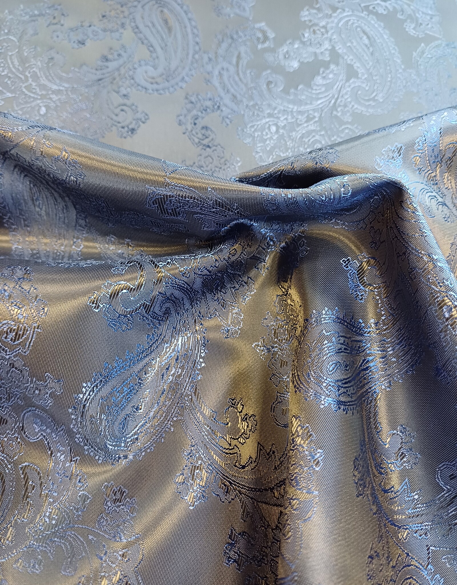 Voering bedrukt paisley navy, kobalt