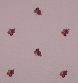 Double gauze zacht roze embroidery bloemen