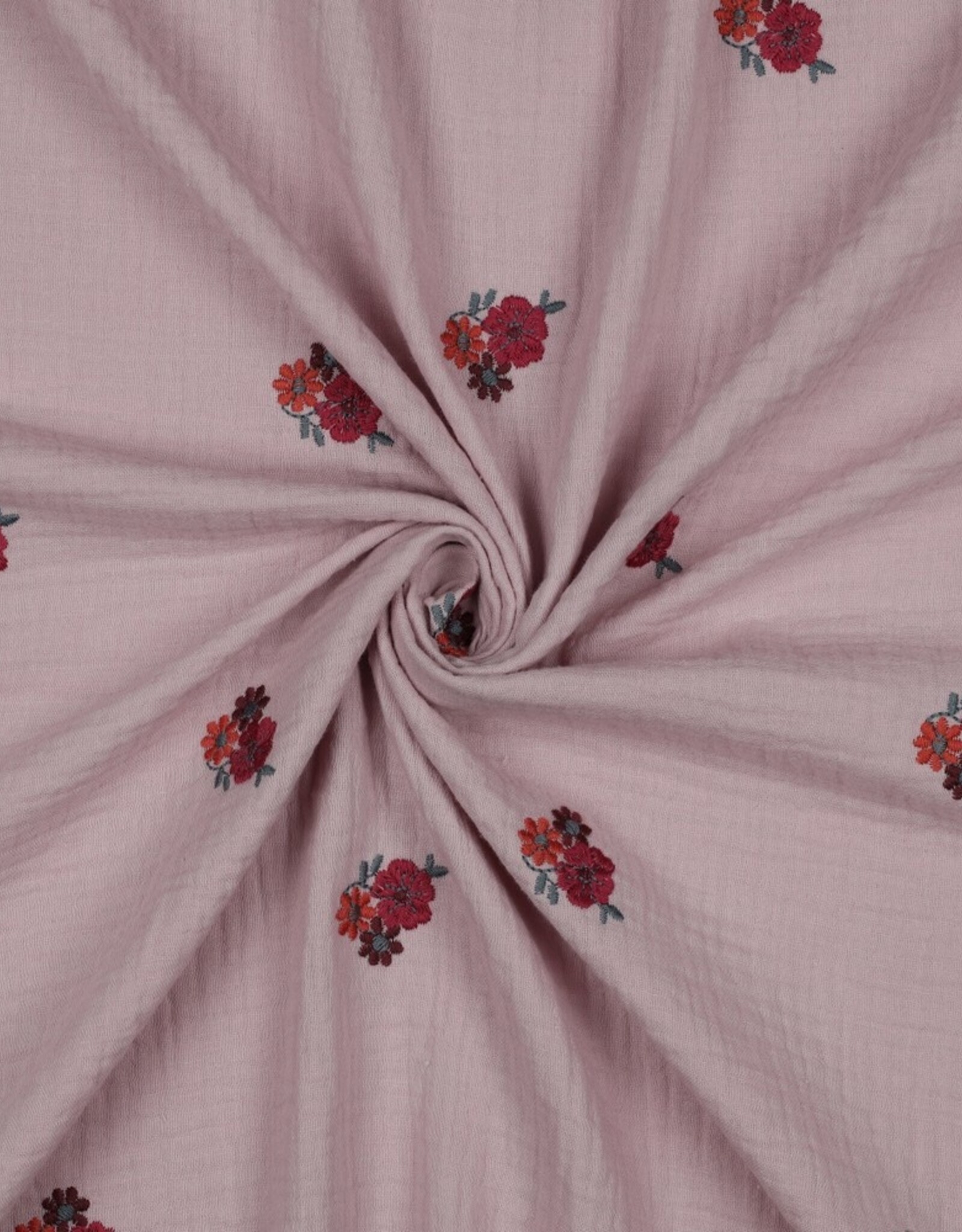 Double gauze zacht roze embroidery bloemen