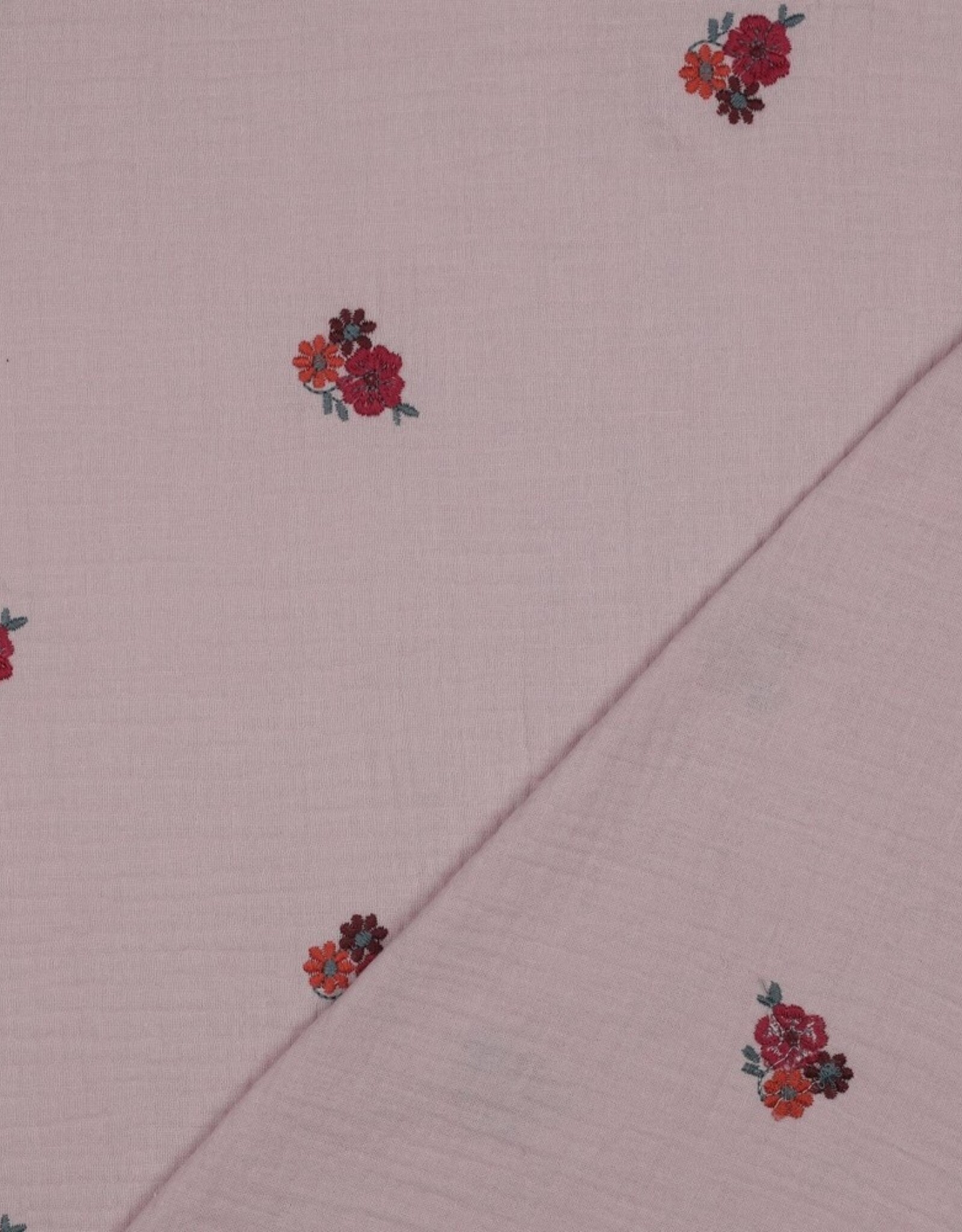 Double gauze zacht roze embroidery bloemen