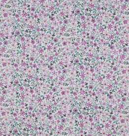 Fijne katoen poplin digital flowers wit, purple