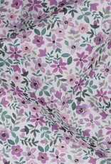Fijne katoen poplin digital flowers wit, purple Fijne katoen poplin digital flowers wit, purple