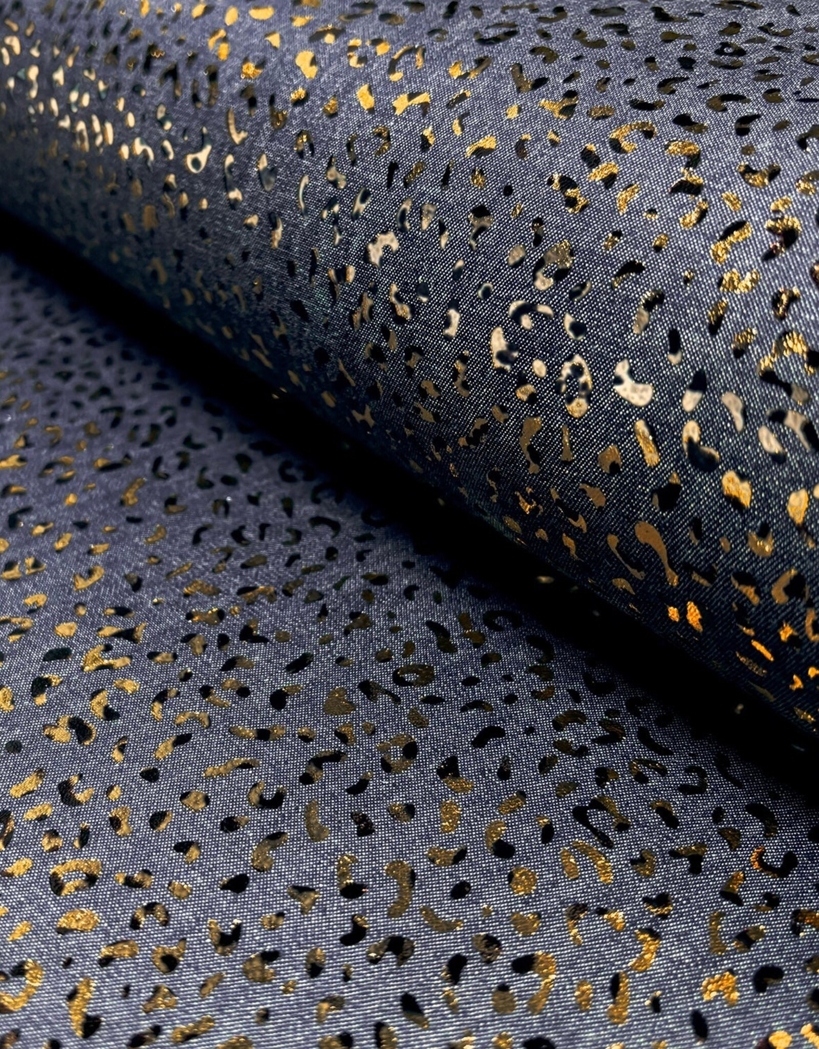 Katoen denim foil leopard