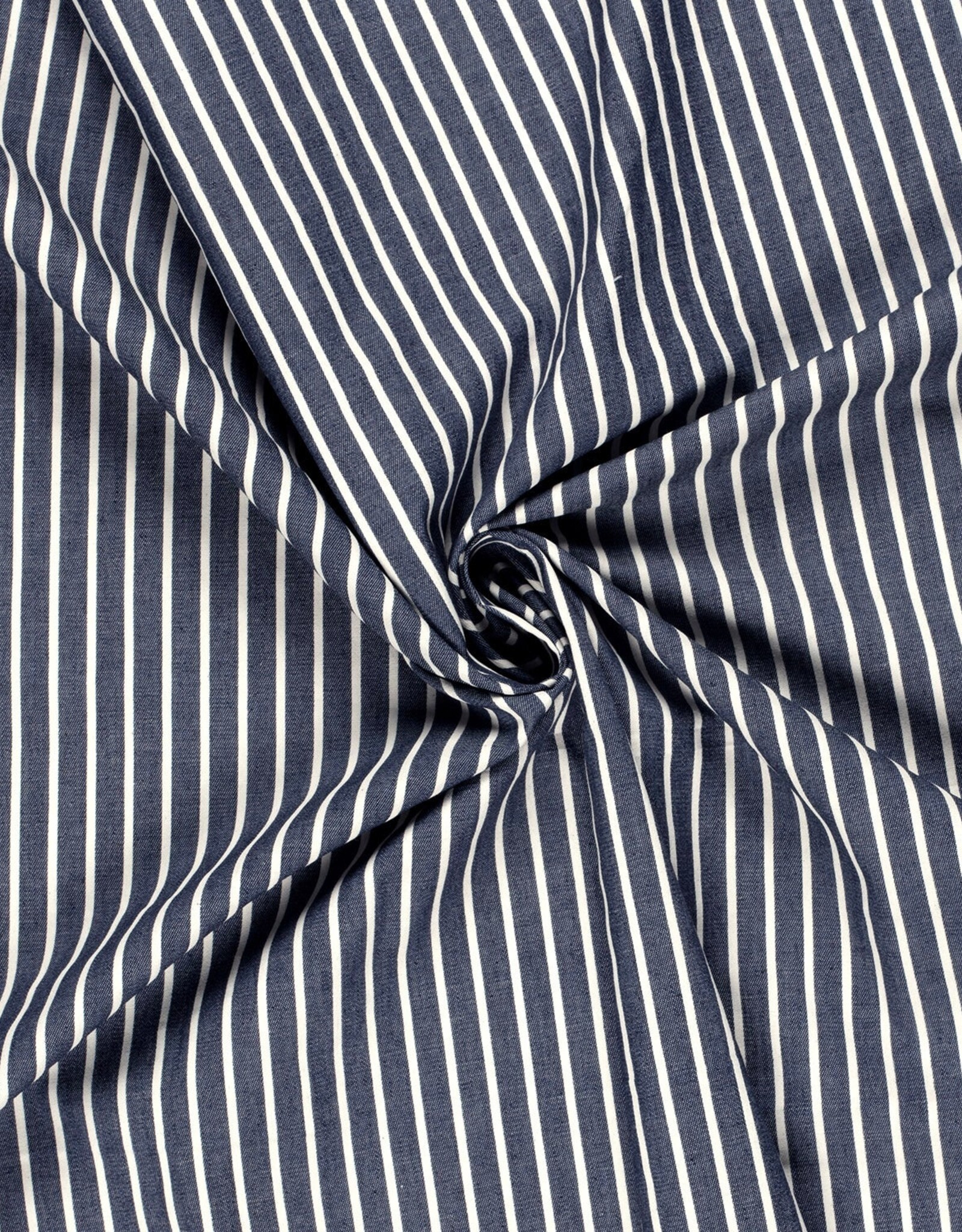 Katoen denim strepen marine wit