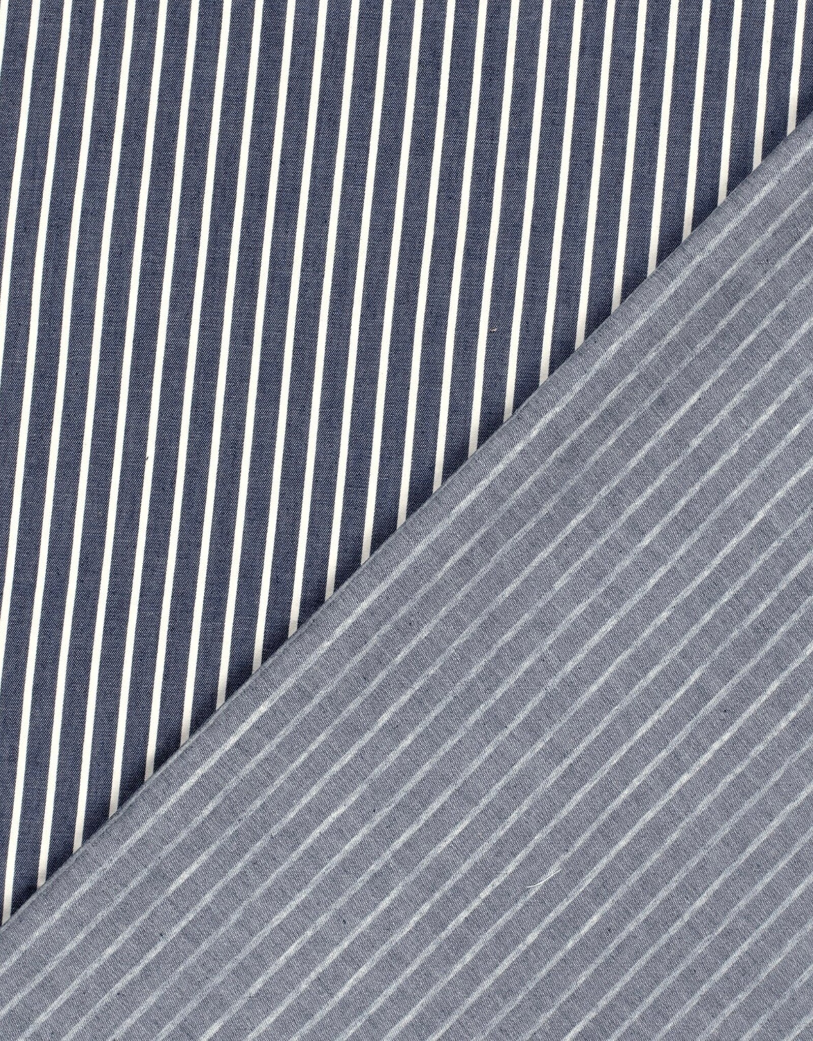 Katoen denim strepen marine wit