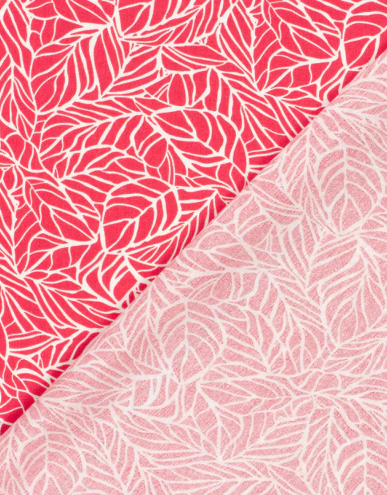 Stoffenschuur selectie Viscose linnen bladerprint zacht rood, wit