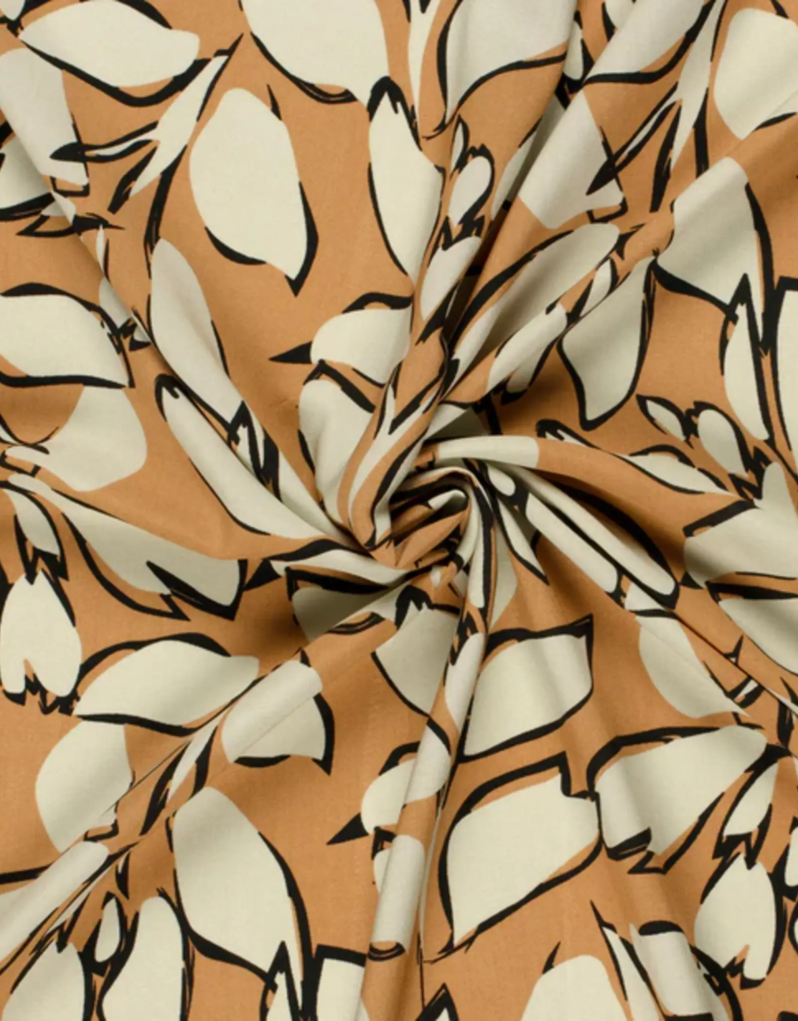 Bamboe poplin leaves beige