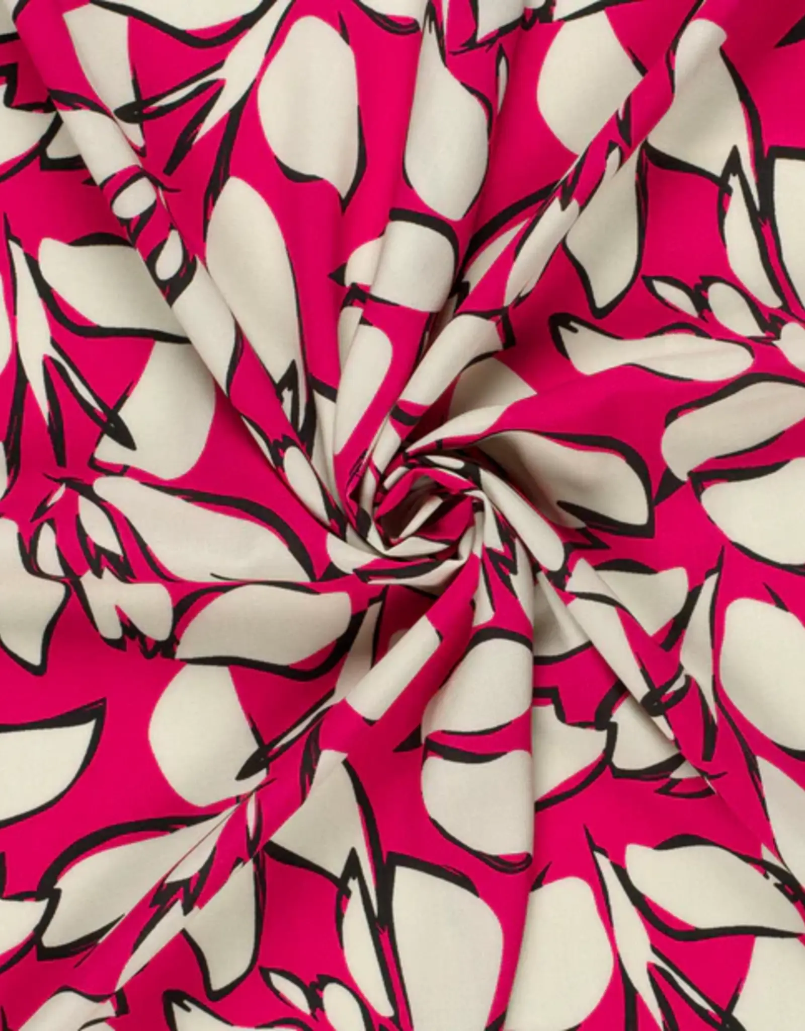 Bamboe poplin leaves fuchsia