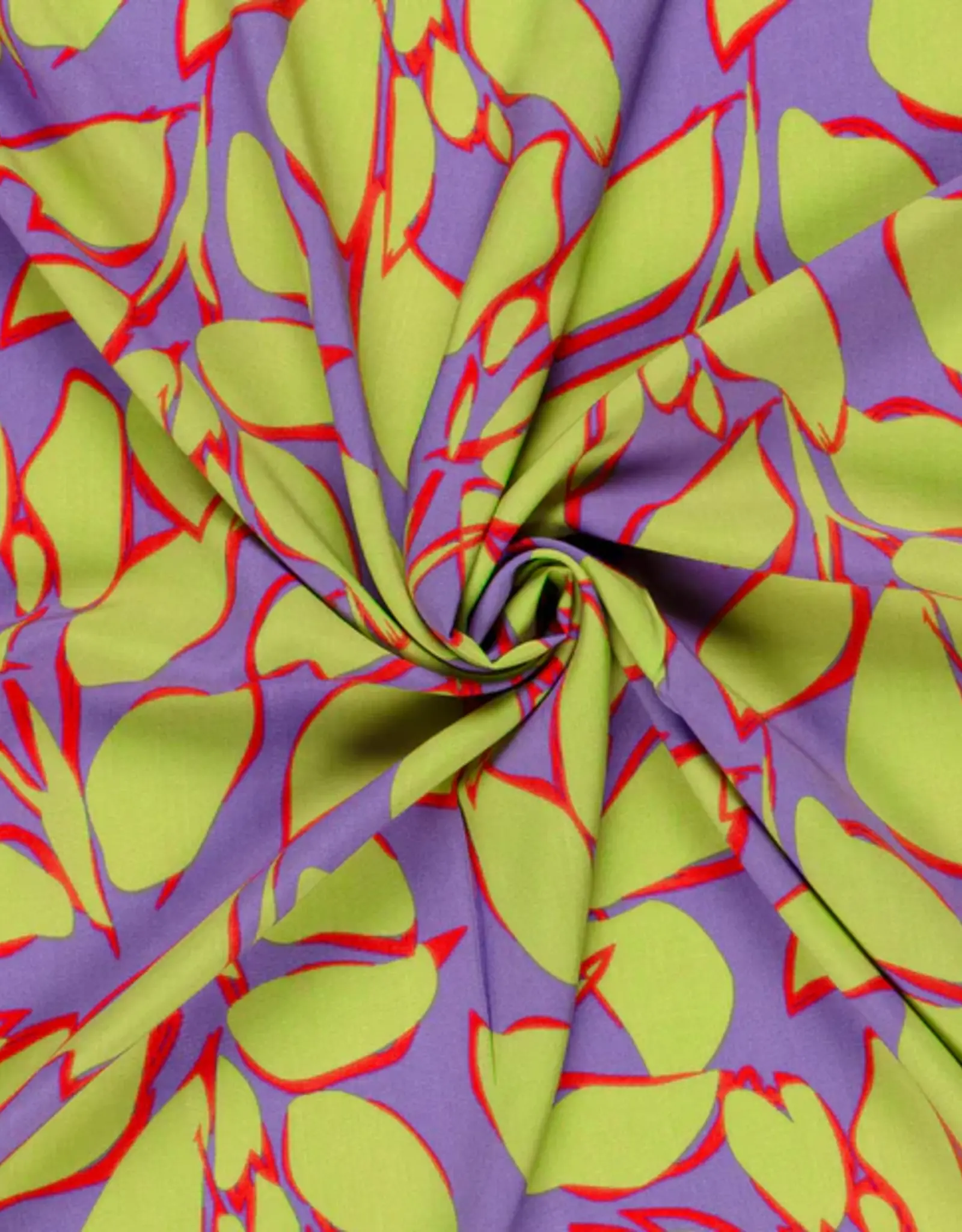 Bamboe poplin leaves limoen lila