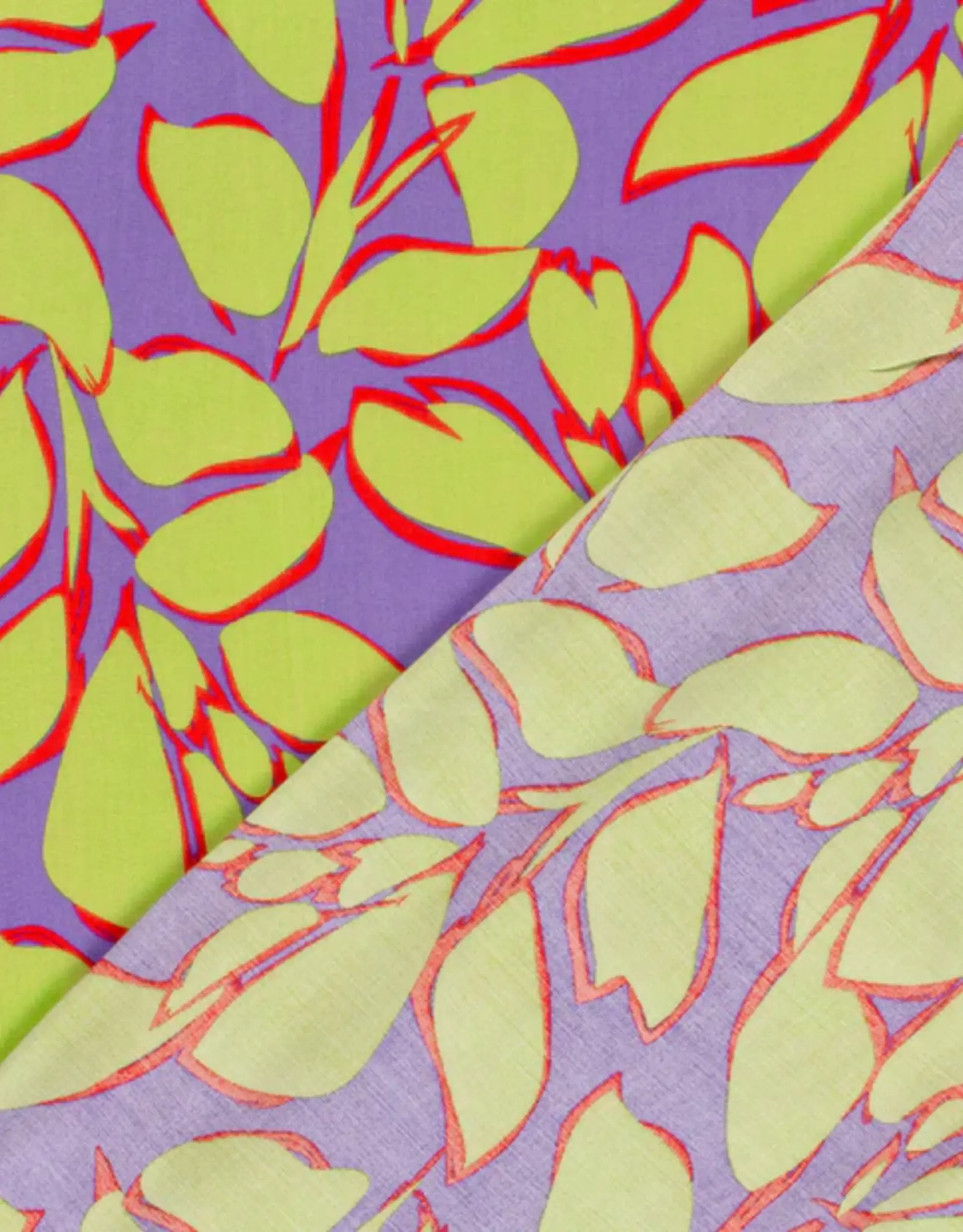 Bamboe poplin leaves limoen lila