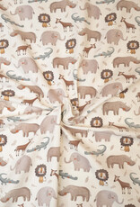 Katoen jersey I like  Africa ecru dieren