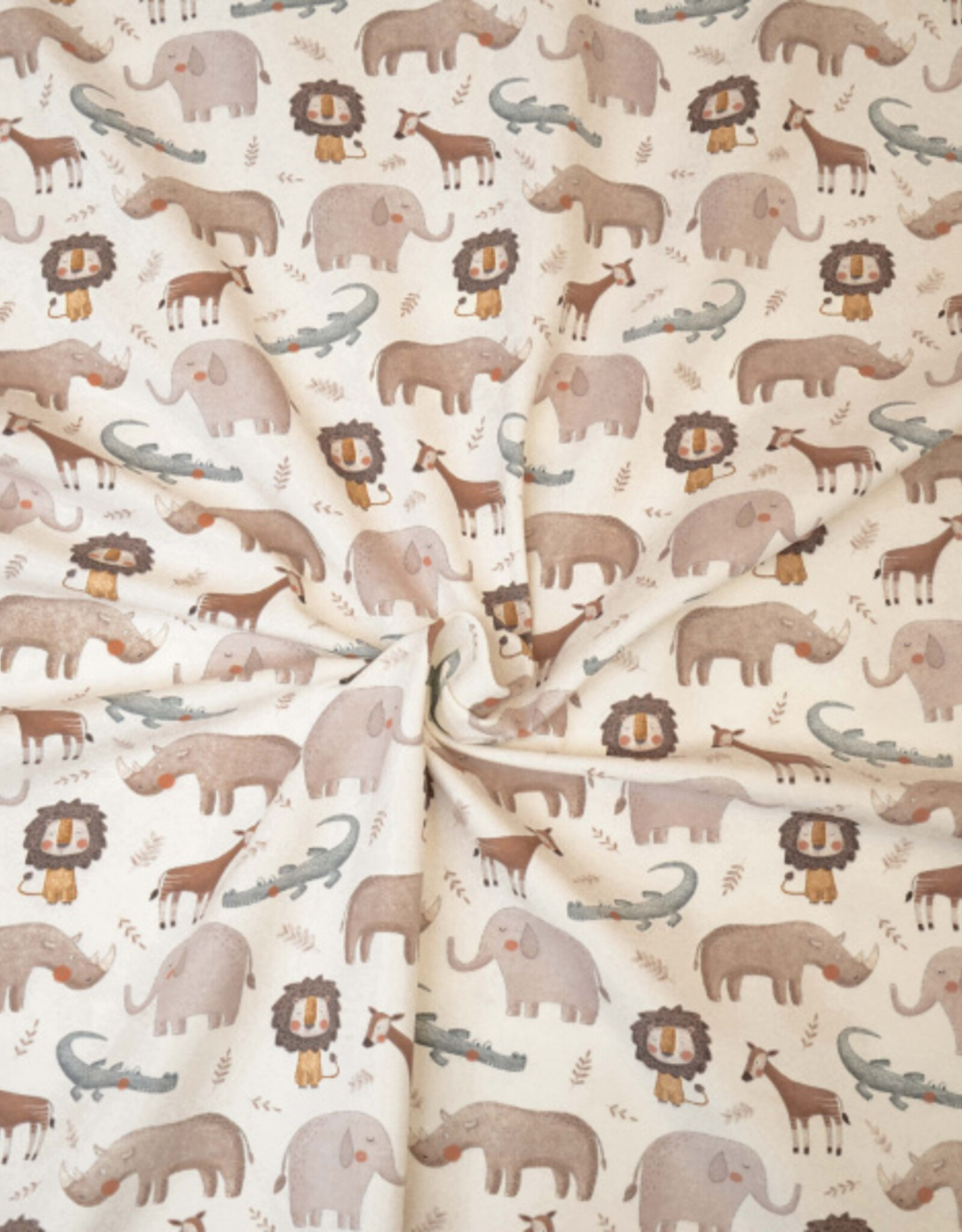 Katoen jersey I like  Africa ecru dieren