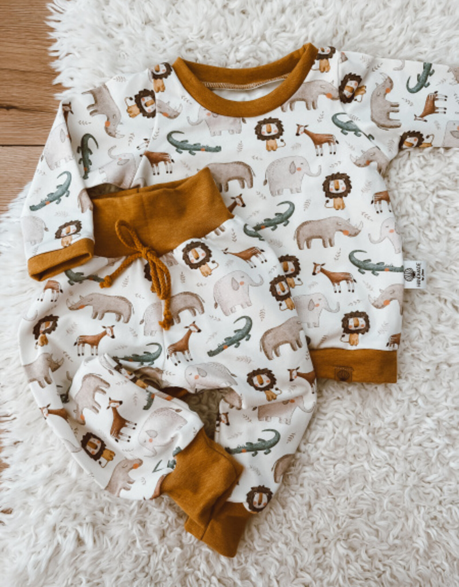 Katoen jersey I like  Africa ecru dieren