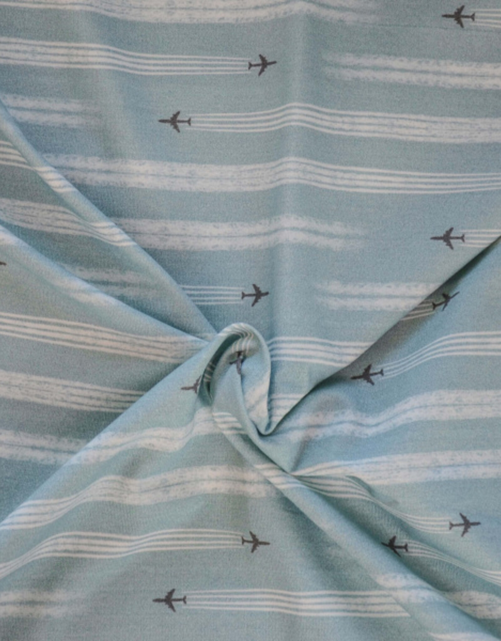 Katoen jersey airplane  strepen jeans blauw