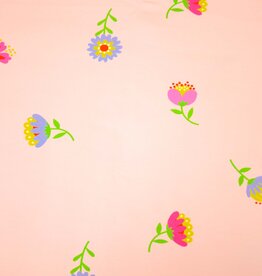 French terry fleur zacht roze