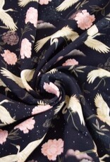 Viscose Eco black hero sakura kraanvogels zwart Viscose Eco black hero sakura kraanvogels zwart