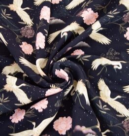 Viscose Eco black hero sakura kraanvogels zwart