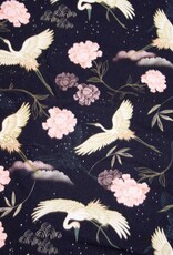 Viscose Eco black hero sakura kraanvogels zwart Viscose Eco black hero sakura kraanvogels zwart