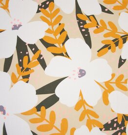 Katoen poplin neon coral bloem