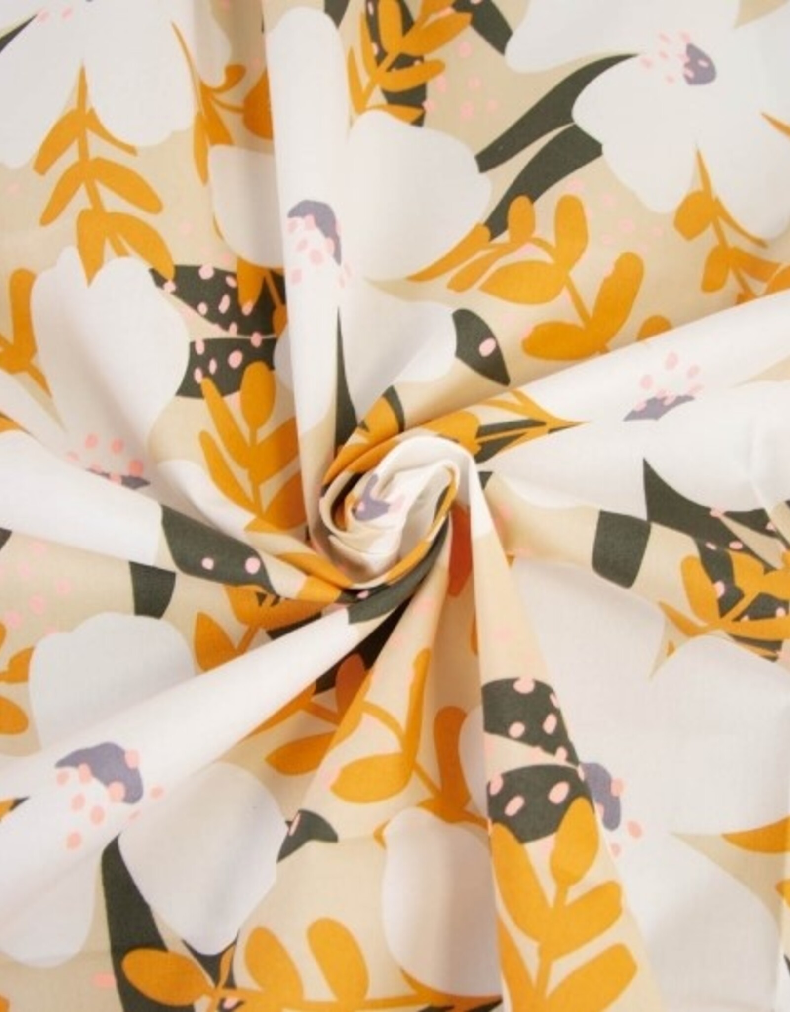 Katoen poplin neon coral bloem