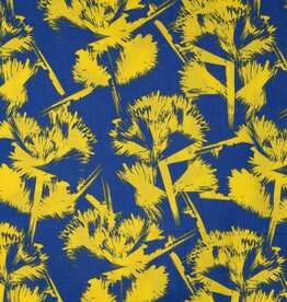 Stoffenschuur selectie Viscose crepe crinkle frosted bloemen kobalt