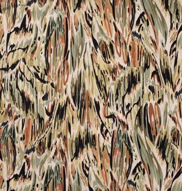 Viscose crepe penseelstreken Kaki