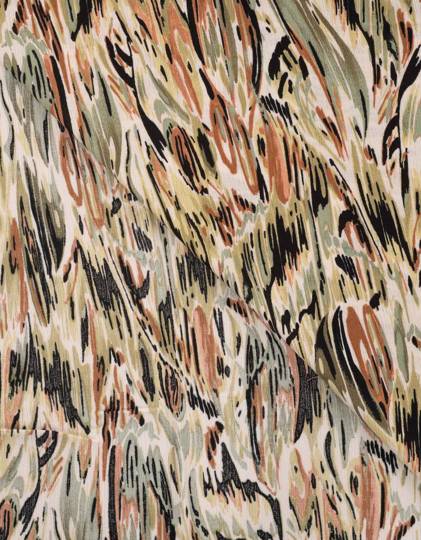 Viscose crepe penseelstreken Kaki