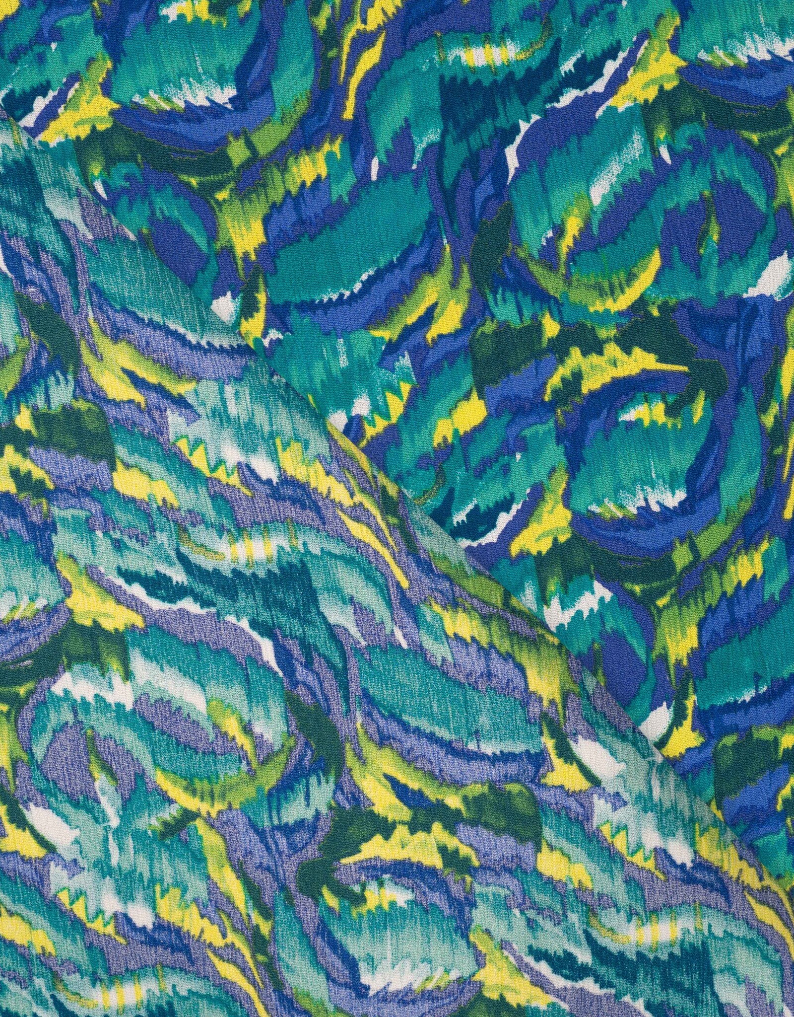 Viscose crepe crinkle graphic  purple groen