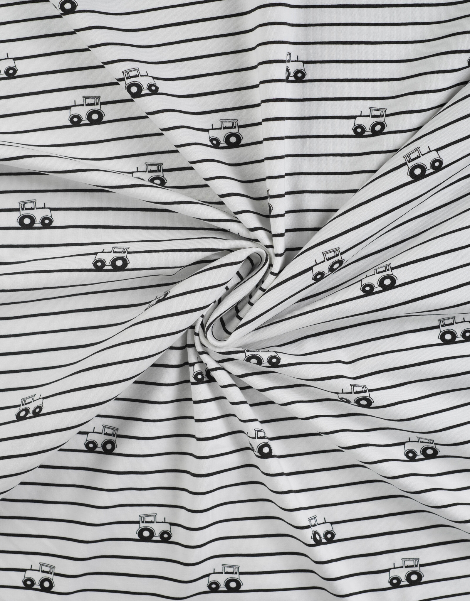 Katoen jersey glow in the sun Tractor en strepen off white