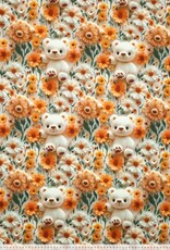 Katoen jersey digital polly 3D beer bloemen beige