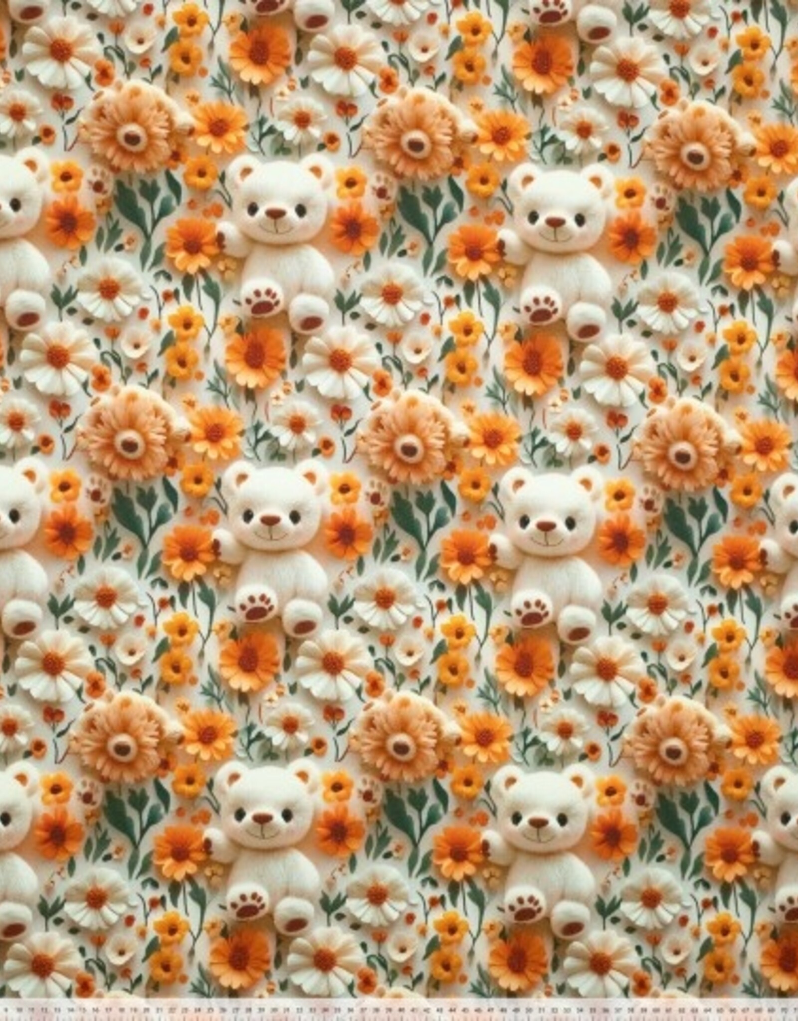 Katoen jersey digital polly 3D beer bloemen beige