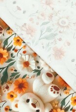 Katoen jersey digital polly 3D beer bloemen beige