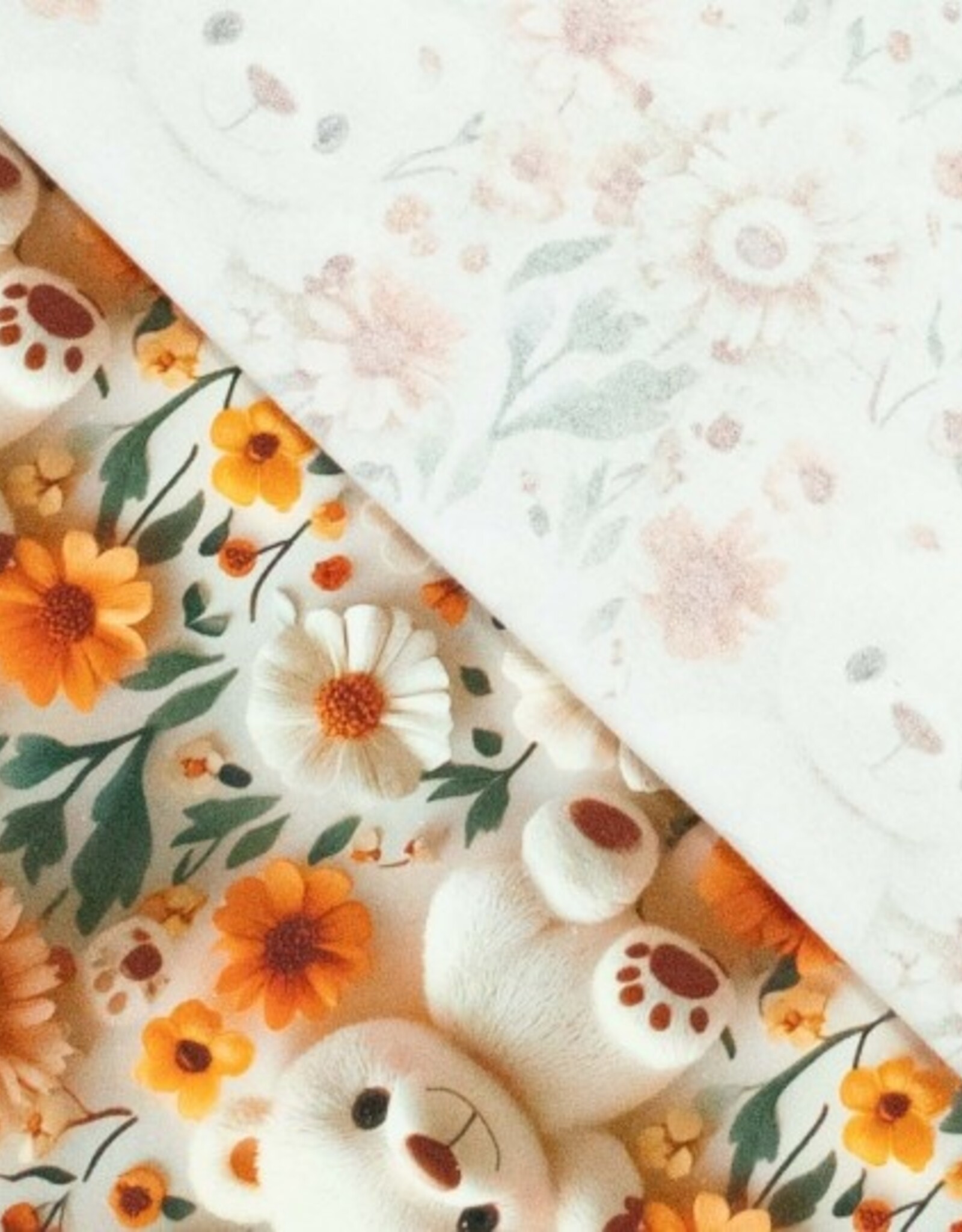 Katoen jersey digital polly 3D beer bloemen beige