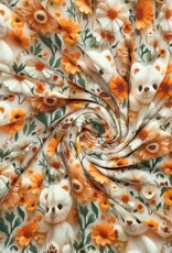 Katoen jersey digital polly 3D beer bloemen beige