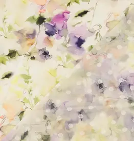 Stoffenschuur selectie Katoen voile 3D dots bloemen pastel wit