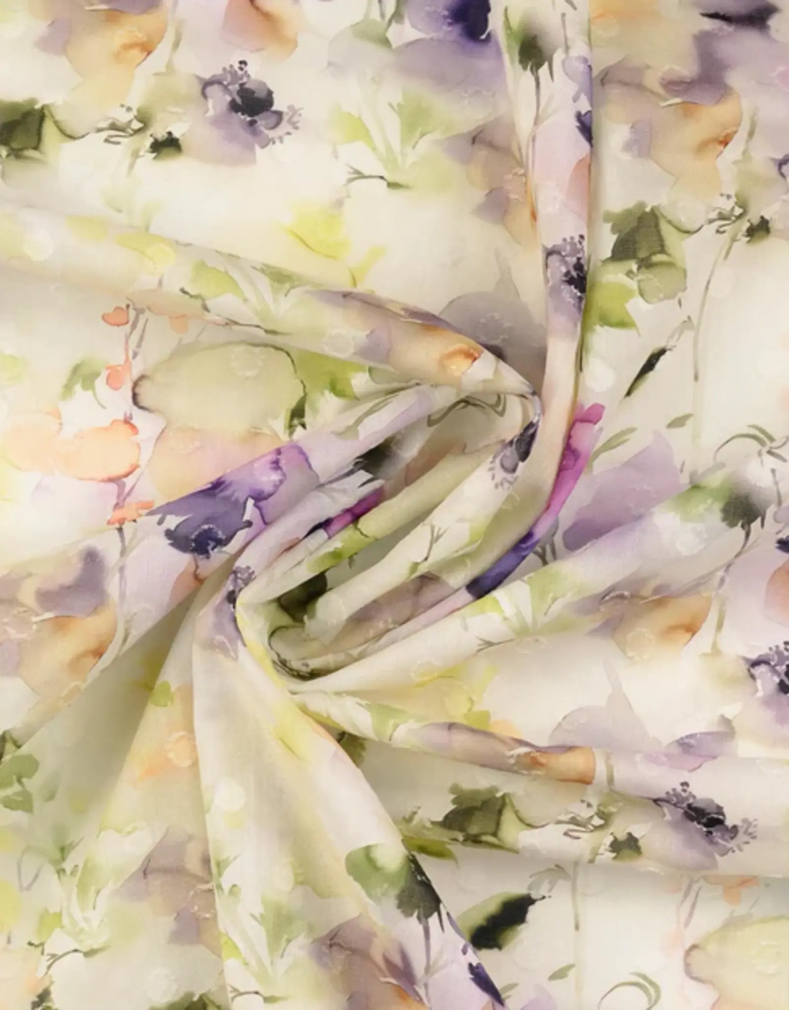 Katoen voile 3D dots bloemen pastel wit